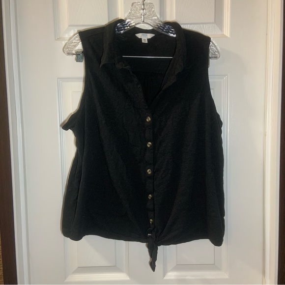 Time & Tru Black Collared Sleeveless Button Front Tie Knot Blouse XXL - Picture 1 of 8